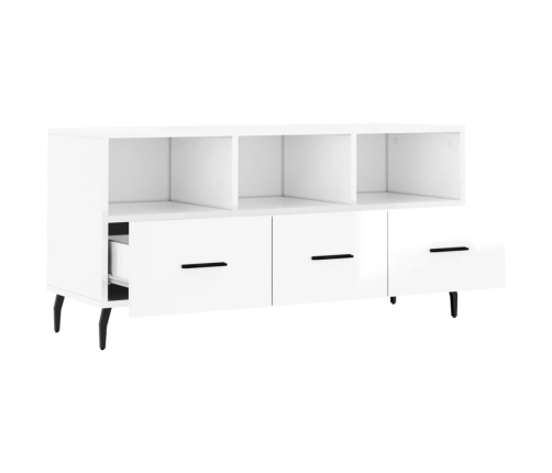 Mueble de TV madera contrachapada blanco brillo 102x36x50 cm