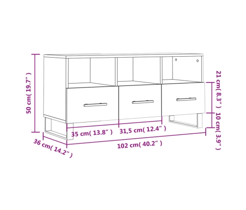 Mueble de TV madera de ingeniería blanco 102x36x50 cm