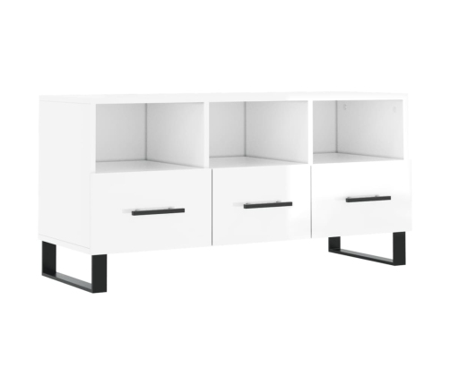 Mueble de TV madera contrachapada blanco brillo 102x36x50 cm