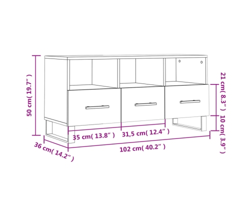 Mueble de TV madera contrachapada blanco brillo 102x36x50 cm