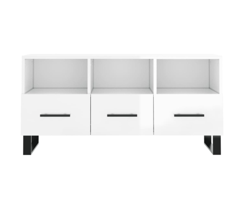 Mueble de TV madera contrachapada blanco brillo 102x36x50 cm