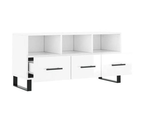 Mueble de TV madera contrachapada blanco brillo 102x36x50 cm