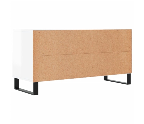 Mueble de TV madera contrachapada blanco brillo 102x36x50 cm