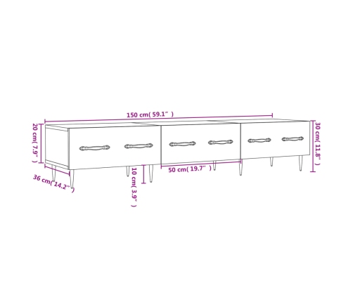 Mueble de TV madera de ingeniería roble ahumado 150x36x30 cm