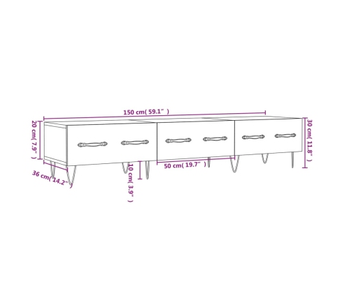 Mueble de TV madera de ingeniería negro 150x36x30 cm