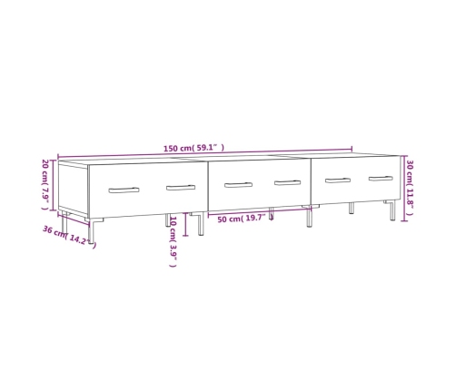 Mueble de TV madera de ingeniería negro 150x36x30 cm