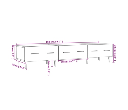 Mueble de TV madera de ingeniería blanco brillo 150x36x30 cm