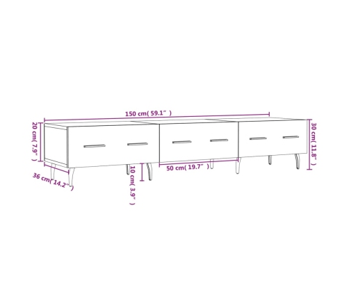 Mueble de TV madera de ingeniería gris Sonoma 150x36x30 cm