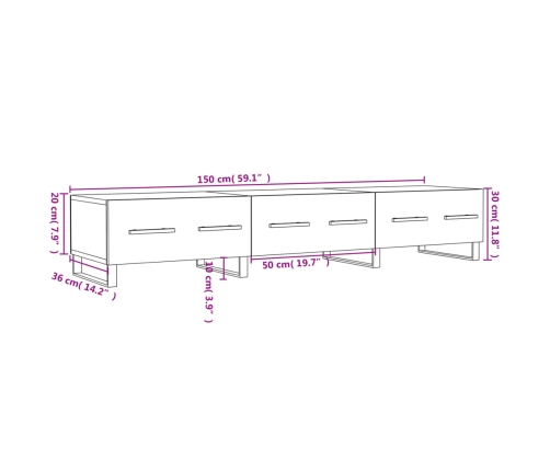 vidaXL Mueble de TV madera de ingeniería blanco brillo 150x36x30 cm