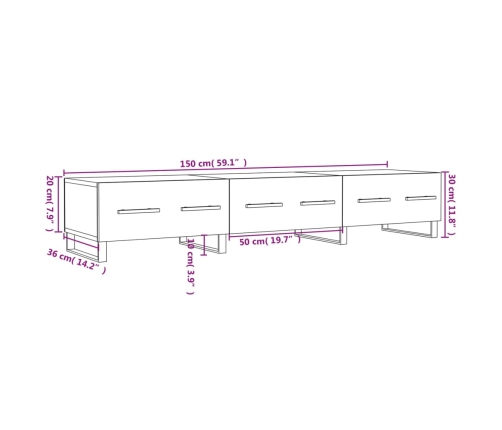 vidaXL Mueble de TV madera de ingeniería roble Sonoma 150x36x30 cm