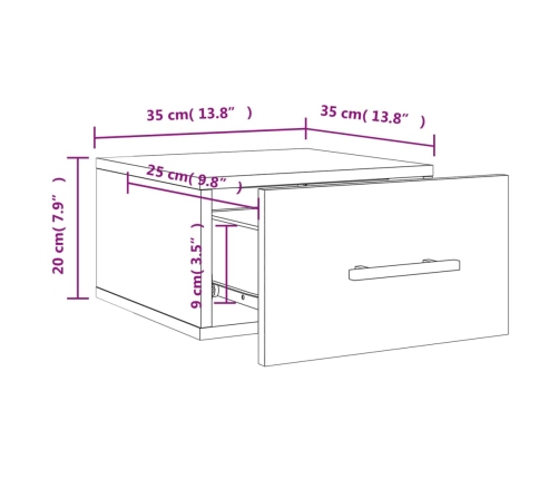 Mesita de noche de pared color roble ahumado 35x35x20 cm