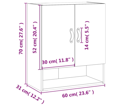 Armario de pared madera de ingeniería blanco brillo 60x31x70 cm