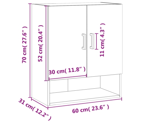 Armario de pared madera de ingeniería gris Sonoma 60x31x70 cm