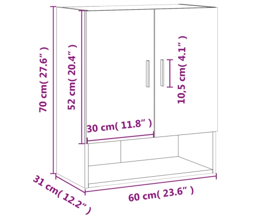 Armario de pared madera de ingeniería negro 60x31x70 cm