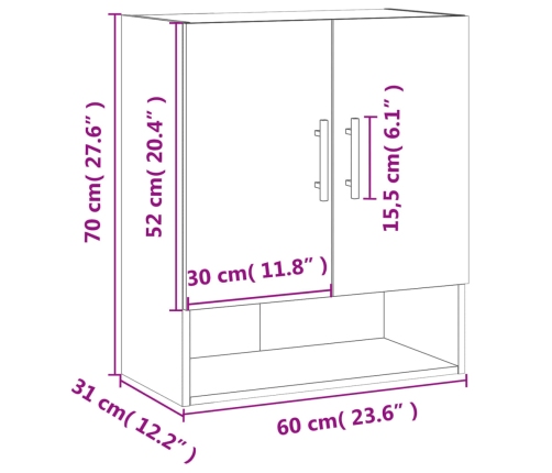 Armario de pared madera de ingeniería negro 60x31x70 cm