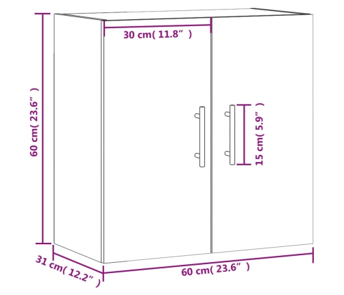 Armario pared madera contrachapada blanco brillo 60x31x60 cm