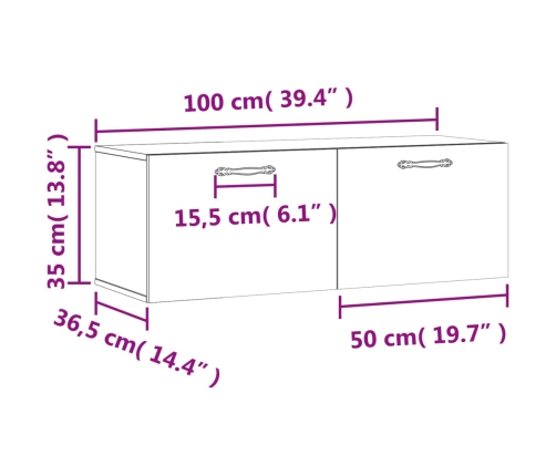 Armario de pared madera ingeniería blanco brillo 100x36,5x35 cm