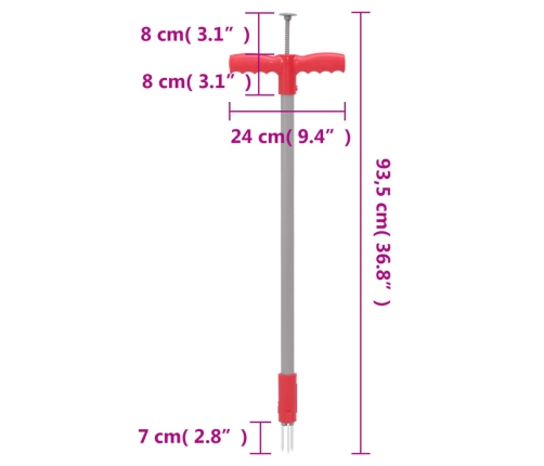 Eliminador de malas hierbas acero recubierto rojo gris 93,5 cm