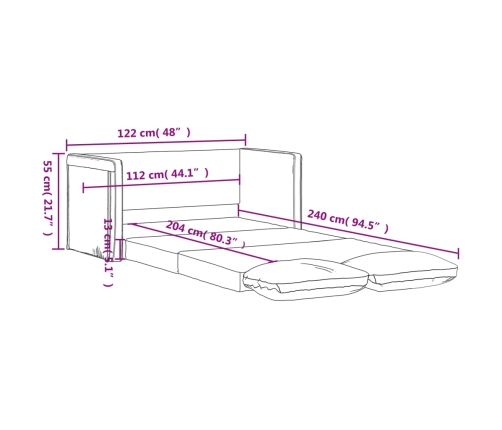 vidaXL Sofá cama de suelo 2 en 1 terciopelo gris oscuro 122x204x55 cm