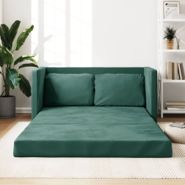 Sofá cama de suelo 2 en 1 terciopelo verde oscuro 122x204x55 cm