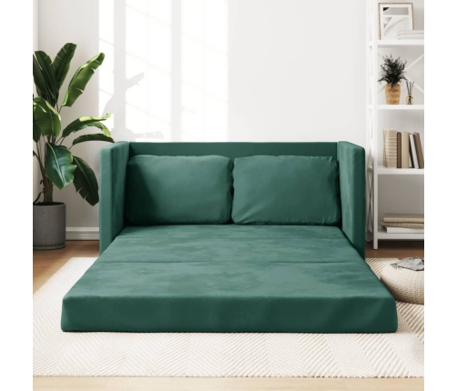 Sofá cama de suelo 2 en 1 terciopelo verde oscuro 122x204x55 cm