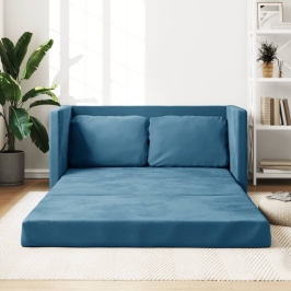 Sofá cama de suelo 2 en 1 terciopelo azul 122x204x55 cm