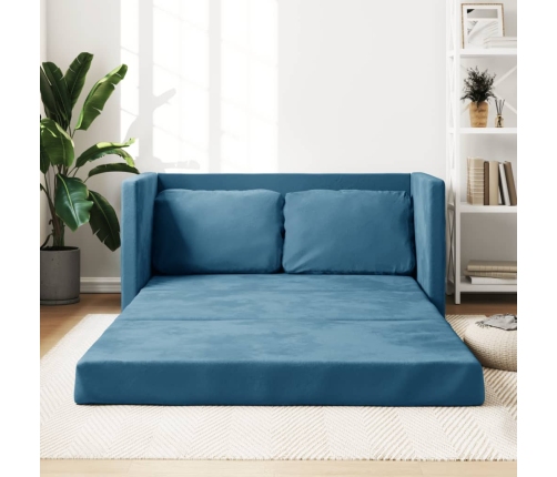 Sofá cama de suelo 2 en 1 terciopelo azul 122x204x55 cm