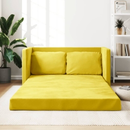 Sofá cama suelo 2 en 1 terciopelo amarillo oscuro 122x204x55 cm