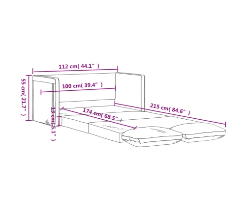 vidaXL Sofá cama de suelo 2 en 1 tela gris claro 112x174x55 cm