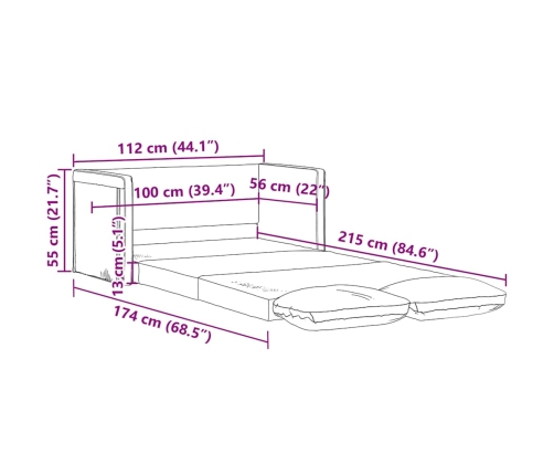 Sofá cama de suelo 2 en 1 tela negro 112x174x55 cm