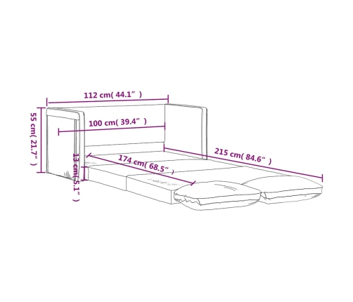 Sofá cama de suelo 2 en 1 tela azul 112x174x55 cm