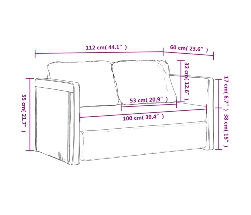 Sofá cama de suelo 2 en 1 cuero sintético crema 112x174x55 cm