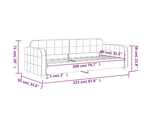 Sofá cama sin colchón terciopelo verde oscuro 80x200 cm