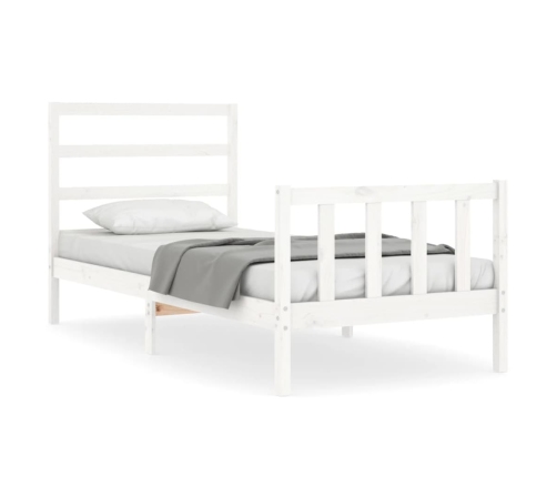 Estructura de cama individual con cabecero madera maciza blanco