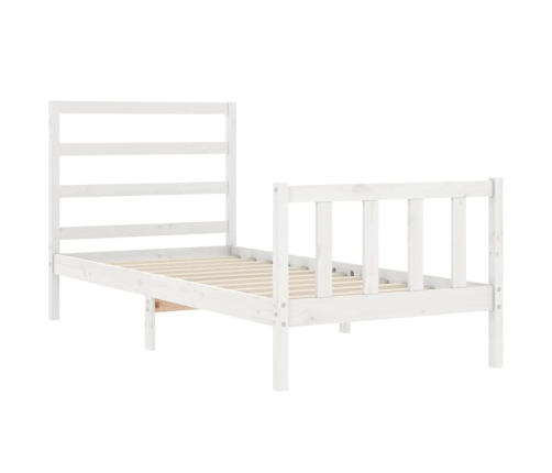 Estructura de cama individual con cabecero madera maciza blanco