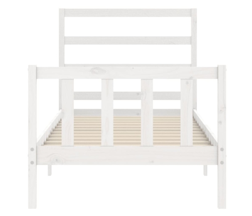 Estructura de cama individual con cabecero madera maciza blanco