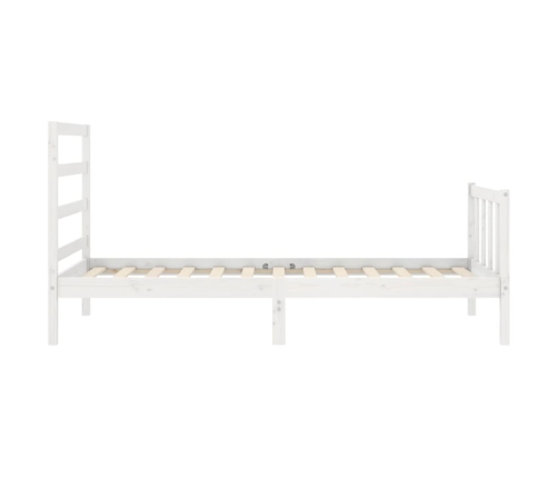 Estructura de cama individual con cabecero madera maciza blanco