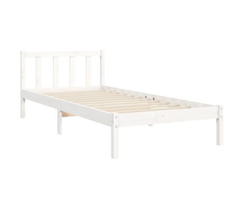 Estructura de cama individual con cabecero madera maciza blanco