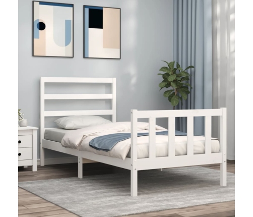 Estructura de cama individual con cabecero madera maciza blanco