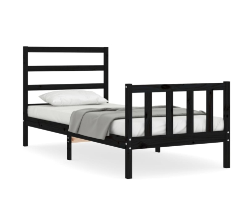 Estructura de cama individual con cabecero madera maciza negro