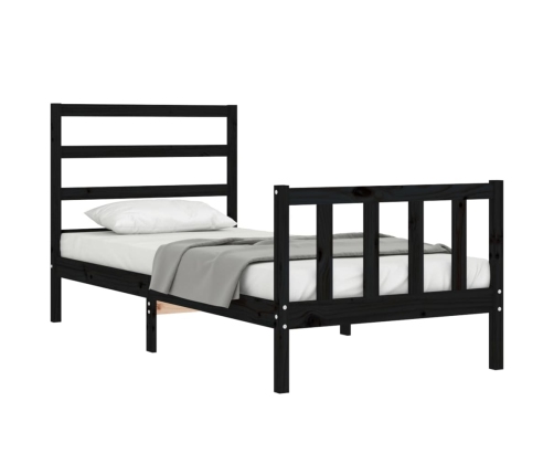 Estructura de cama individual con cabecero madera maciza negro