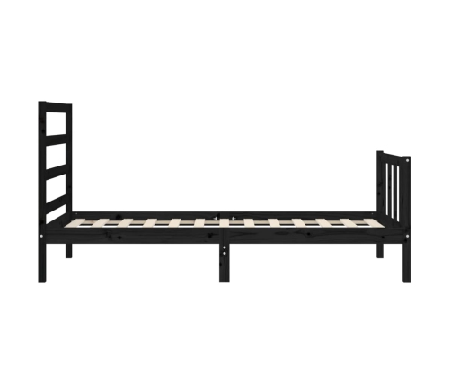 Estructura de cama individual con cabecero madera maciza negro