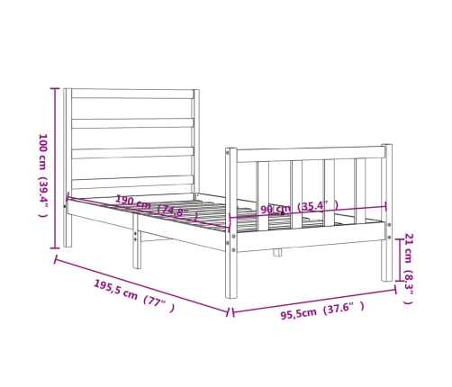 Estructura de cama sin colchón madera maciza blanca 90x190 cm