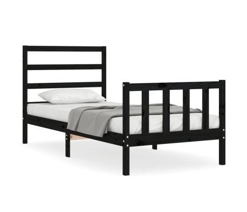 Estructura de cama con cabecero madera maciza negro 90x190 cm