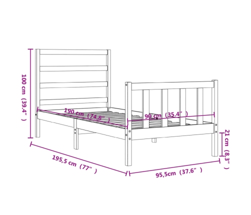 Estructura de cama con cabecero madera maciza negro 90x190 cm