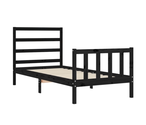 Estructura de cama con cabecero madera maciza negro 90x190 cm