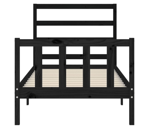 Estructura de cama con cabecero madera maciza negro 90x190 cm