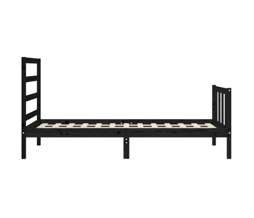 Estructura de cama con cabecero madera maciza negro 90x190 cm