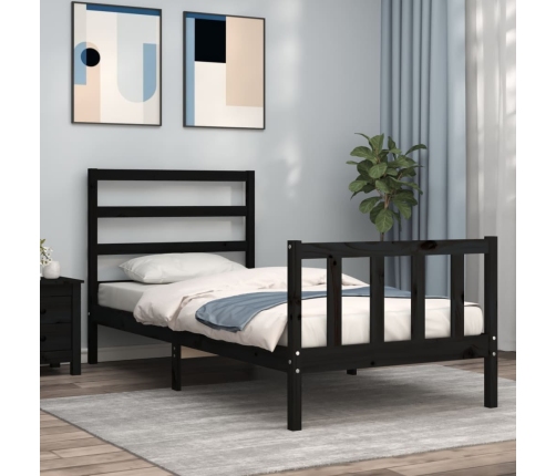 Estructura de cama con cabecero madera maciza negro 90x190 cm