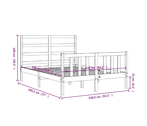 Estructura de cama de matrimonio con cabecero madera maciza